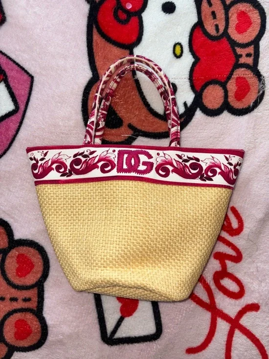Girls Dolce & Gabbana Straw Tote with Pink Trim and Logo (Worn Once) - Picture 1 of 7